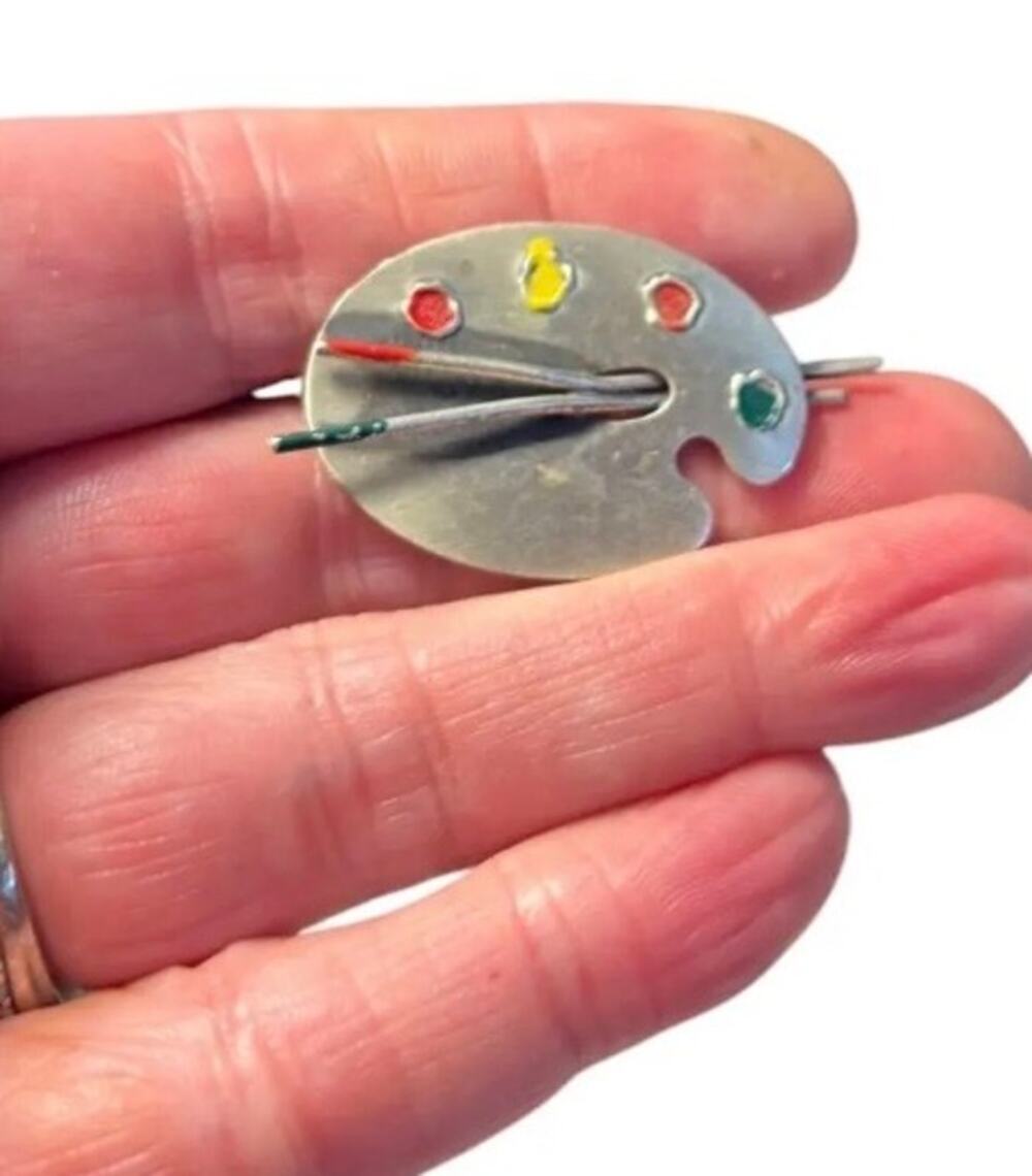 Vintage Beau Sterling Artist Palette Brooch Paint Brush Figural Pin Silver 925
